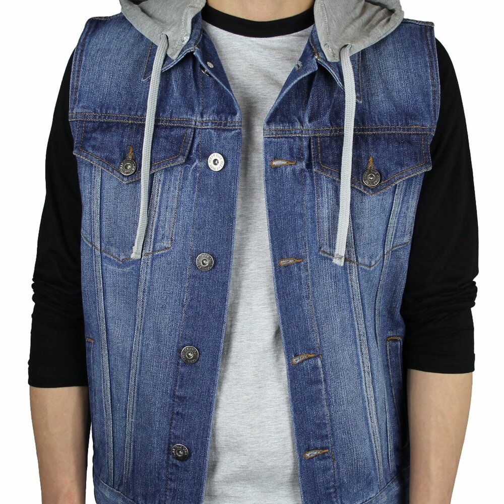 Mens Denim Vest w/Detachable Hood